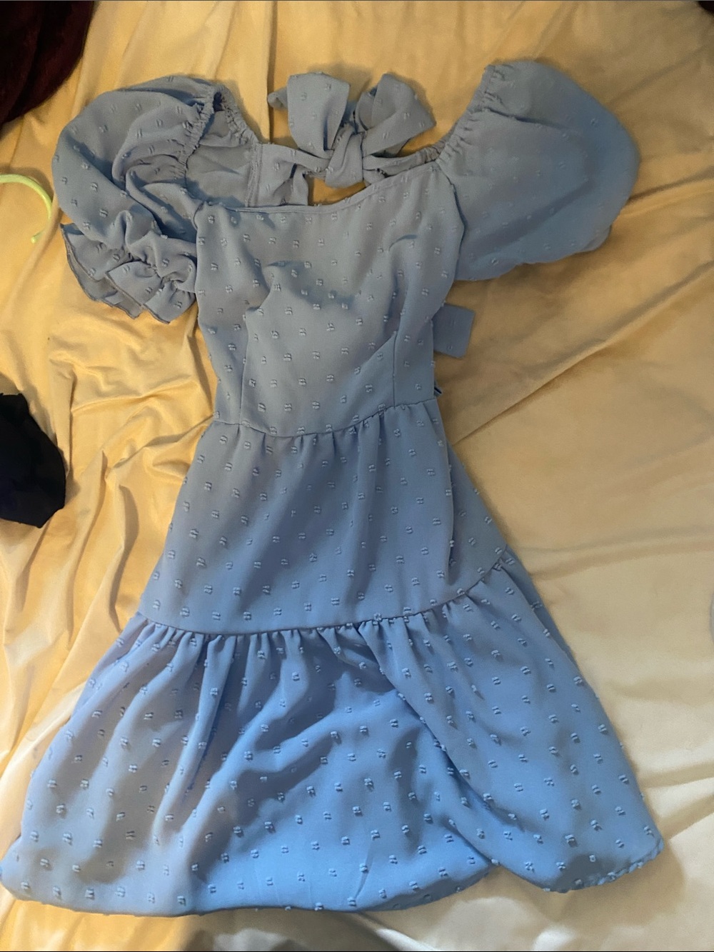 SHEIN Sky Blue Puff Sleeve Tiered Mini Dress
